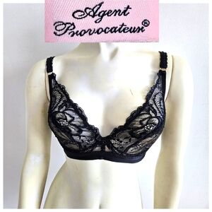Agent Provocateur Black Bra 32D Carmella Brazier Lace Lingerie Sheer Sexy French